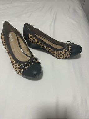 Geox Leopard Print Wedge Pumps with Black Cap Toe